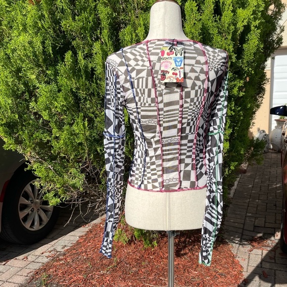 OMighty Mesh Long Sleeve Psychedelic Print Top Size Small - Picture 8 of 10